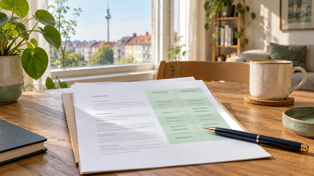 Markierter Mietbrief auf einem Tisch am Fenster.